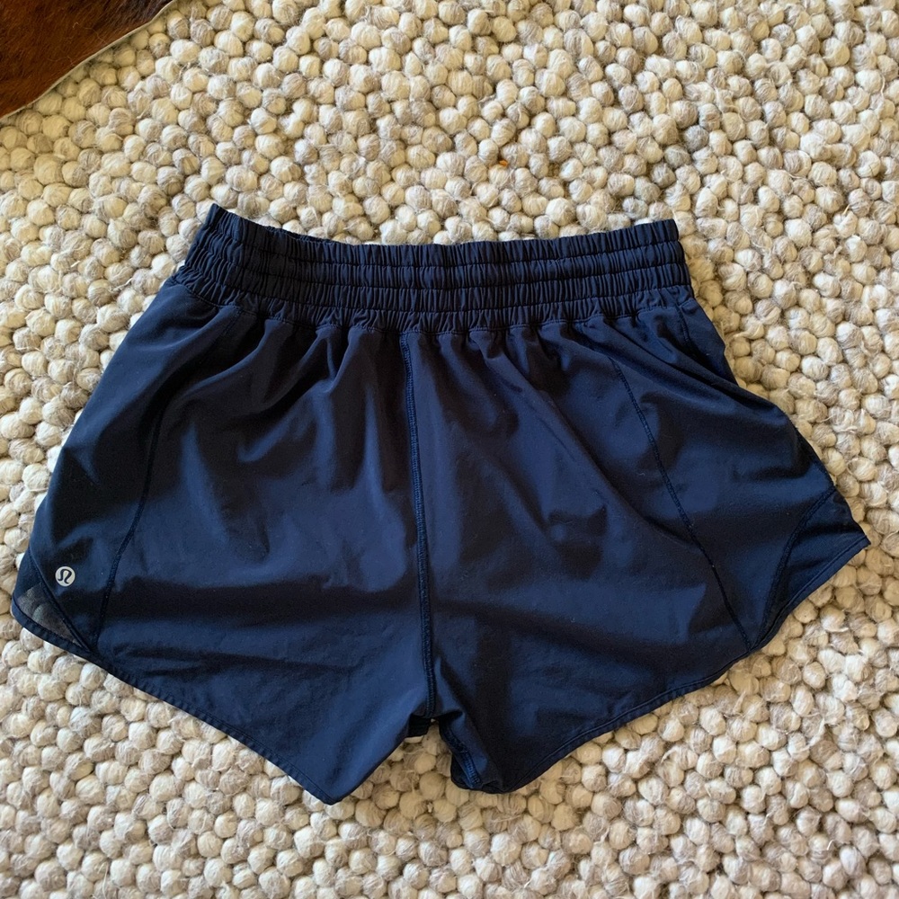 Navy Lululemon Hotty Hot shorts 4” high waisted